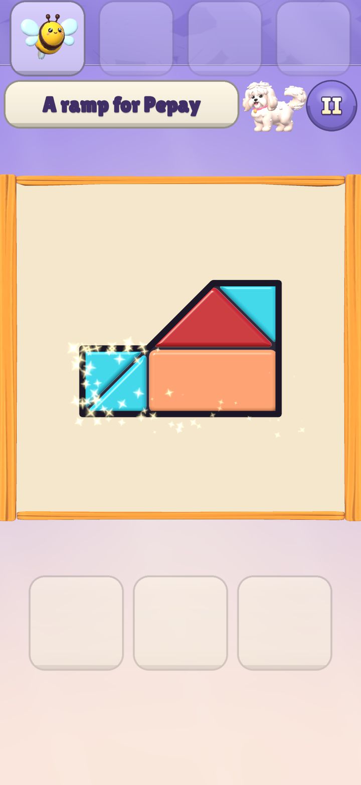Blocks: coloured shapes fitted together into a ramp for Pepay.